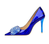 Resin Rhinestone Bow Stiletto Heels EU 33 / Blue / 10.5CM